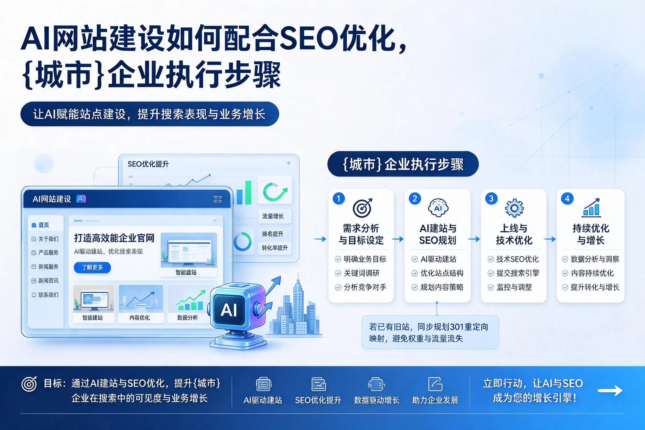 AI网站建设如何配合SEO优化,铁岭企业执行步骤