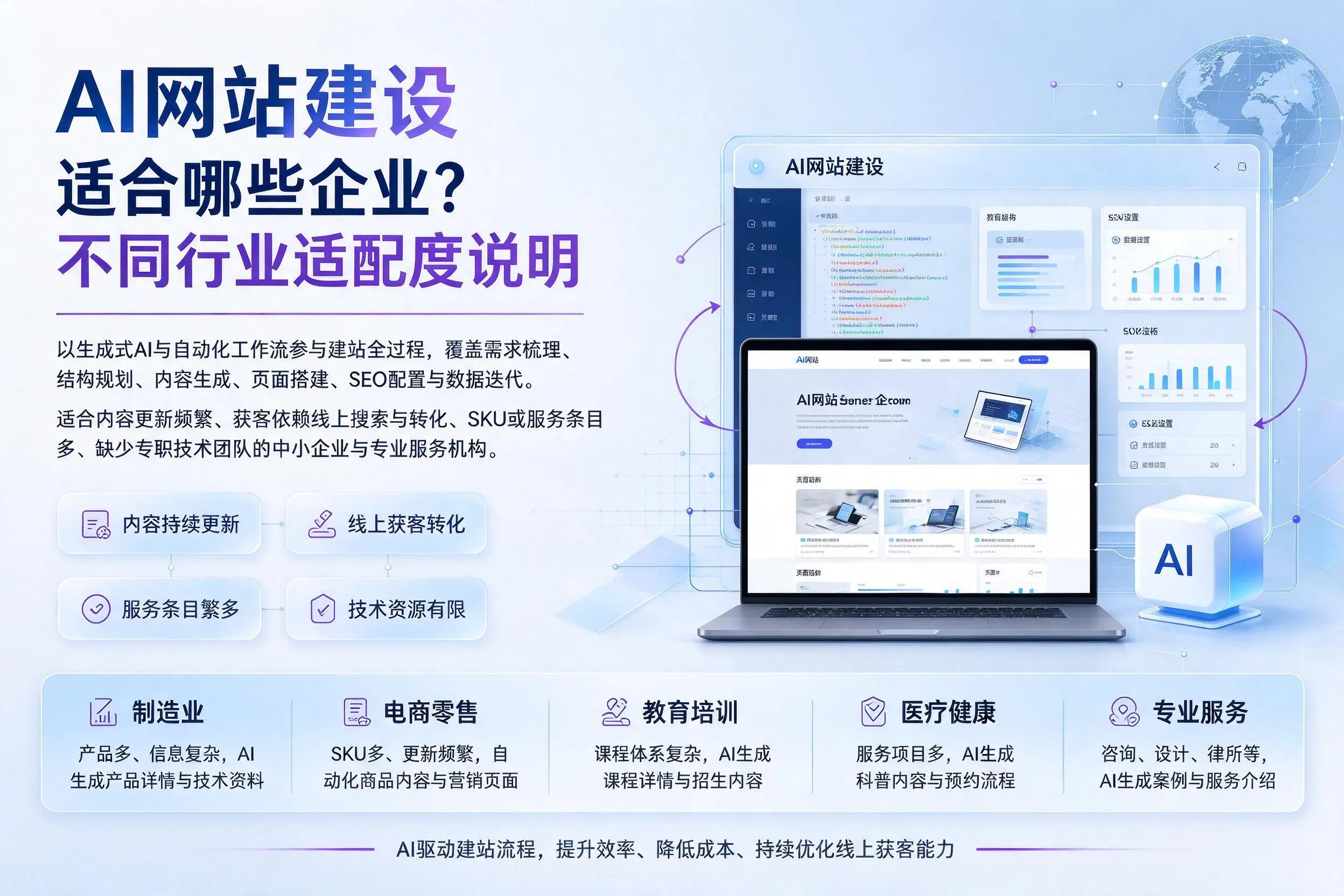 AI网站建设适合哪些企业?铁岭不同行业适配度说明
